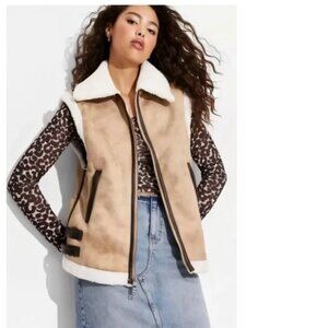 Wild Fable Women’s Faux Leather Sherpa Zip Up Western Cowgirl Jacket Vest Size L